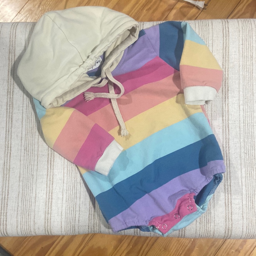 Colorful Rainbow Stripe Hoodie Romper Onesie